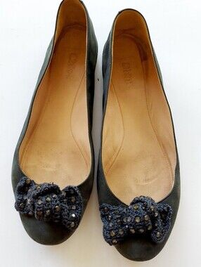 Chloé Suede Bow Accents Flats in grey-blue, size 36
